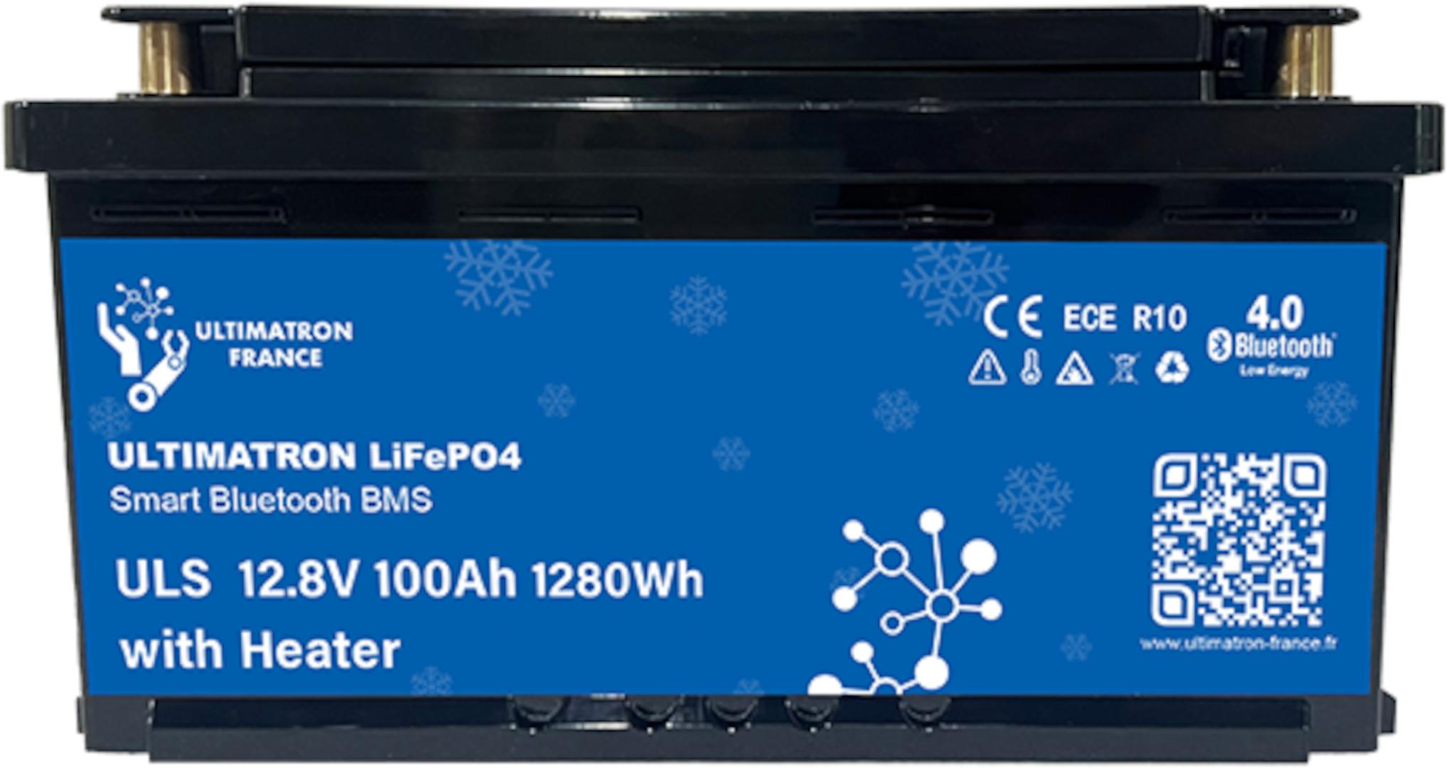 Ultimatron LifePo4 Lithiumbatterie 12,8 V 100Ah ULS-12-100H mit Bluetooth und Smart BMS integriert und Heizung Kunststoffgehäuse Batterie geeignet für den Einbau unter dem Sitz gem. § 12 Abs. 3 UStG ULS-12-100H