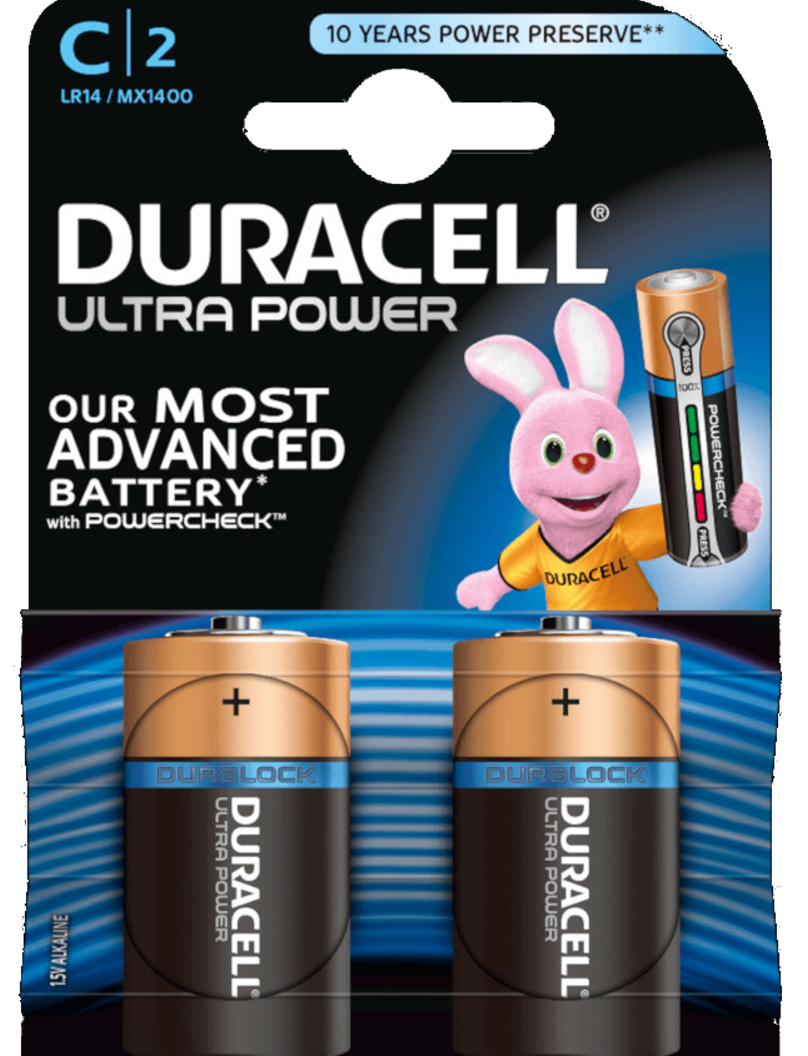 Duracell ultra power C LR14 Baby 1,5 V Alkaline Batterie 2er Blister MX1400 Mezza Torcia MX1400