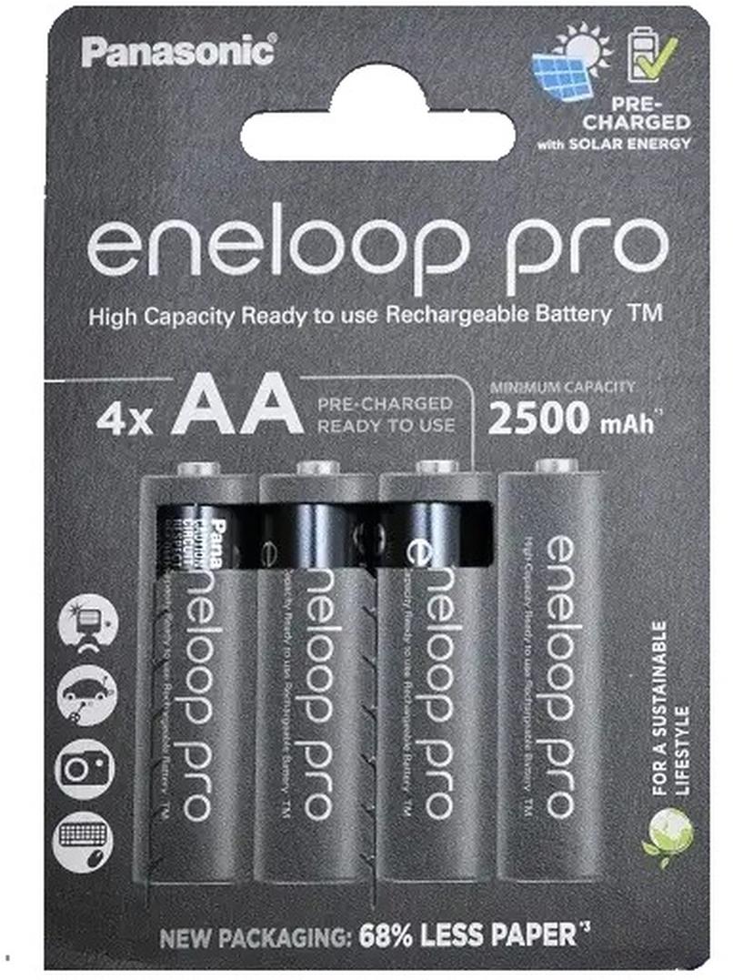 Panasonic eneloop pro 4er Blister AA Ni-MH Akkus 2500 mAh wiederaufladbar BK-3HCDE/4BE