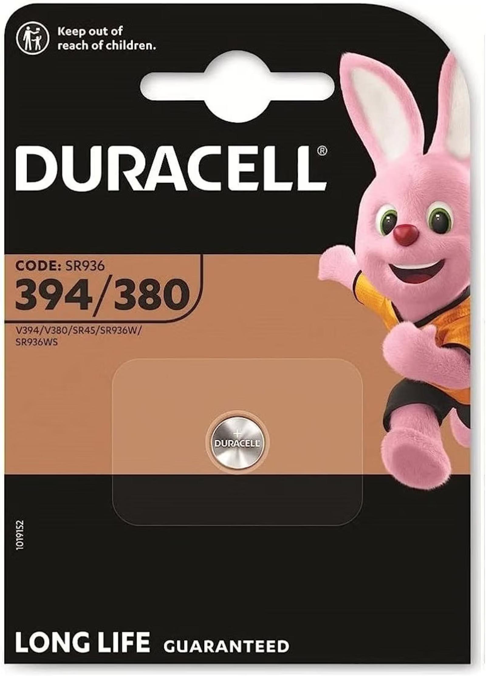 Duracell Uhrenbatterie 394/380 SR936SW SR936W SR45 1,55V E301539005 Silberoxid Uhrenknopfzelle in 1er Blister 068216