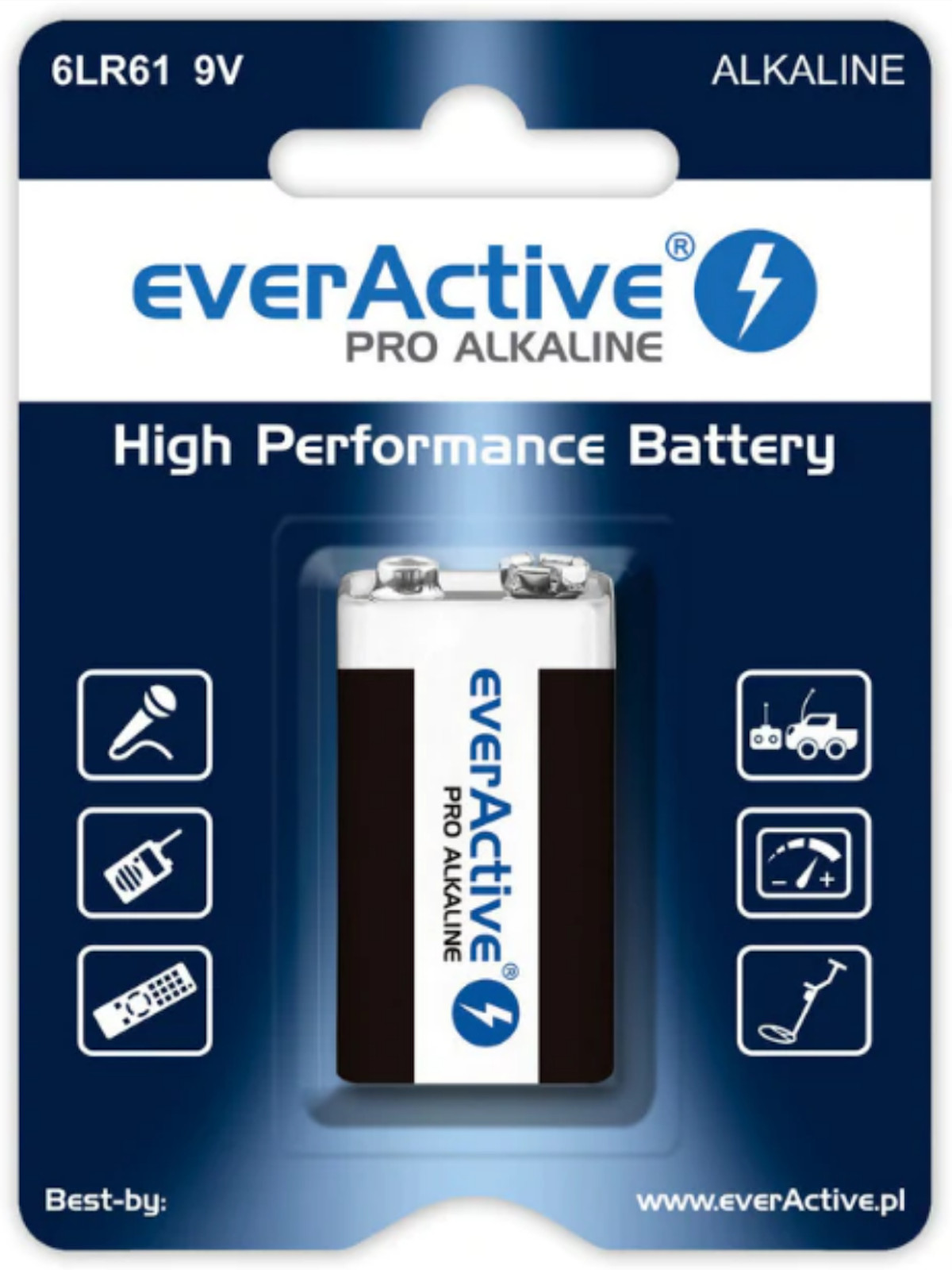 everActive Pro Alkaline 6LR61 9V High Performance Batterie 1er Blister 650 mAh EV6LR61-PRO