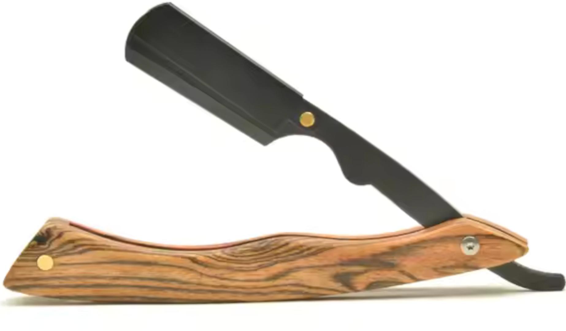 EWANTO Rasiermesser Holzgriff Rasierer Nass Rasur Razor Wechselbare Klingen Extra Scharf zur optimalen Bartpflege für eine gründliche Nassrasur Braun RMH-01