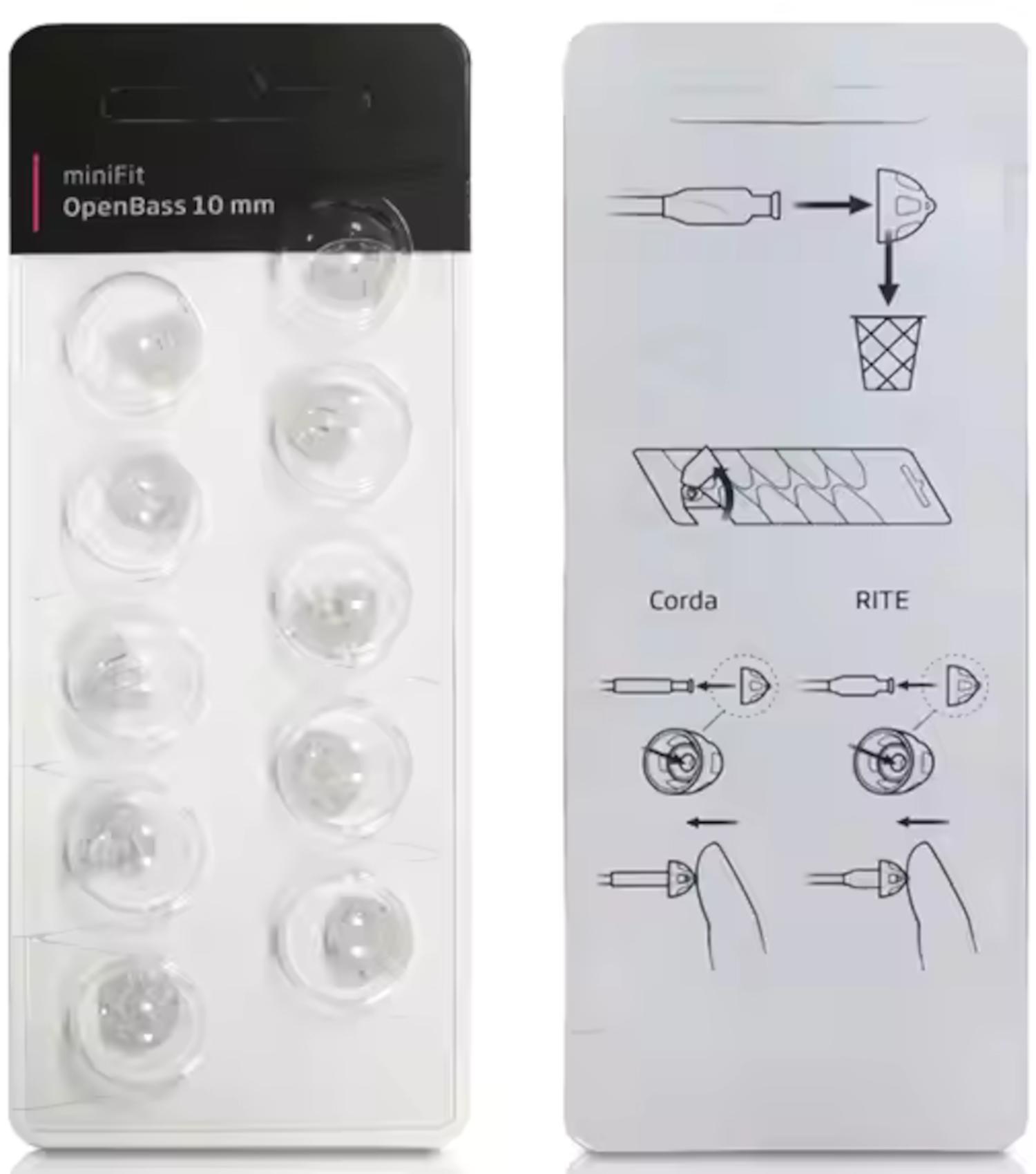 EWANTO miniFit 10er Blister 10 mm OpenBass wie Oticon Dome Kuppeln Schirmchen für oticon miniFit Ex-Hörer MIFTOB-10