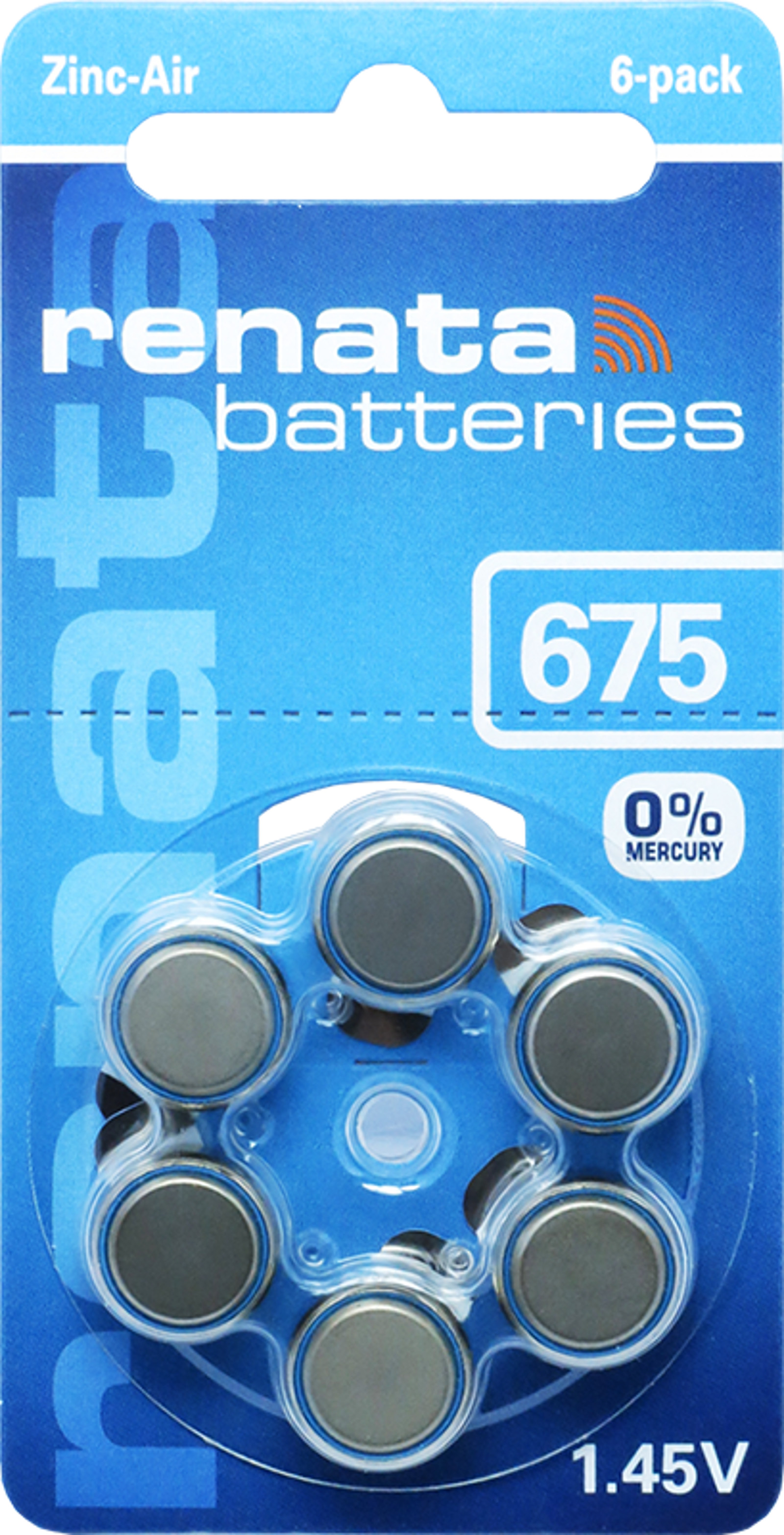 Renata Gr. 675 Hörgerätebatterien 6er Blister PR44 Blau REB 100793