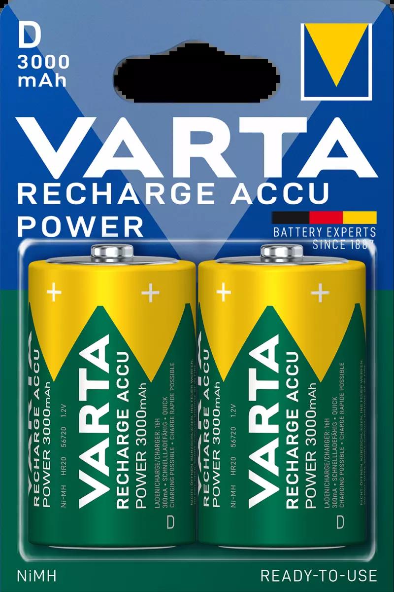 Varta 50x Recharge Accu Power D 2er Blister Mono 3000 mAh 1,2 V NiMH wiederaufladbarer Akku HR20 Torcia 56720