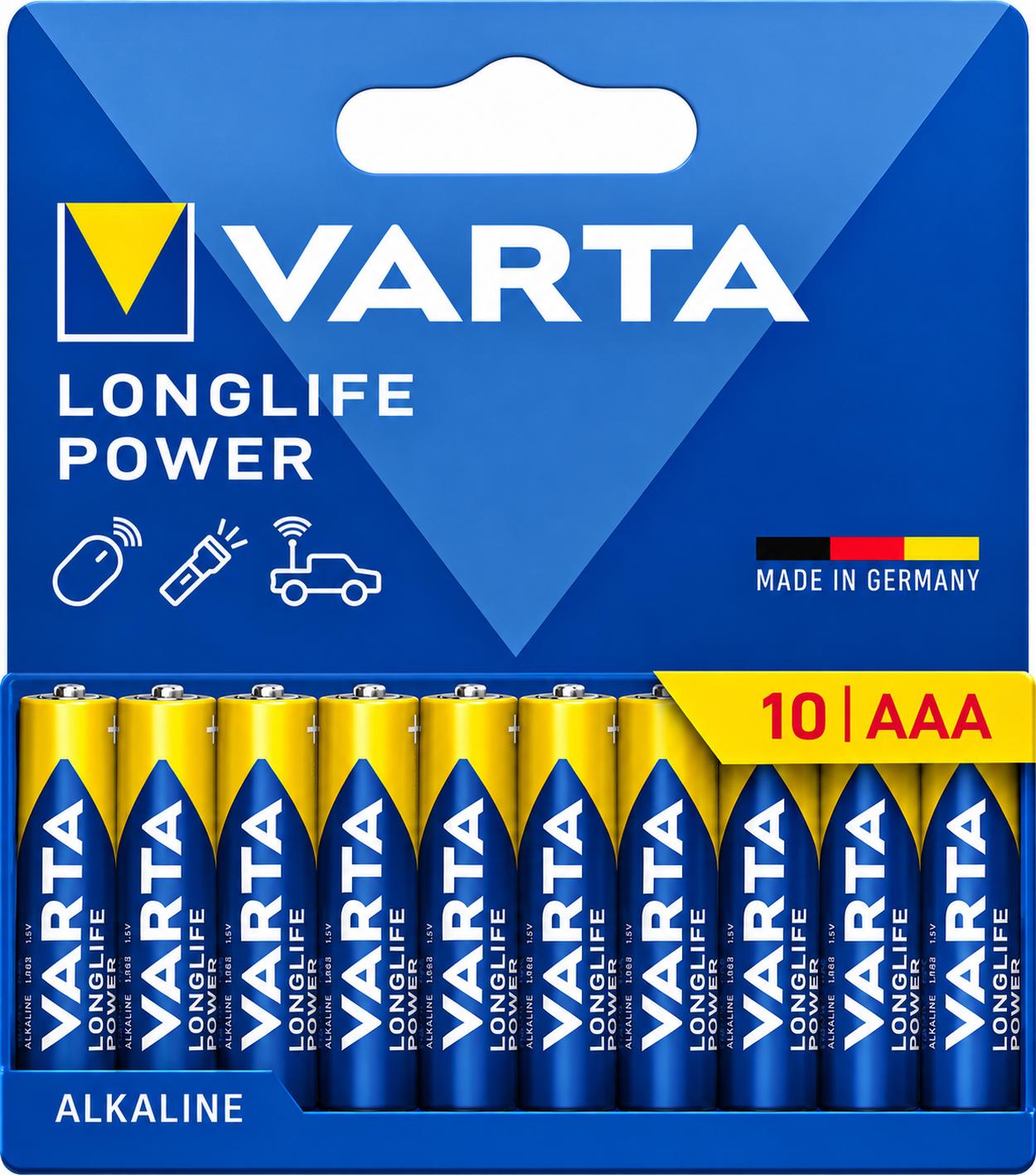 Varta 10er Blister Longlife Power AAA LR03 Primär Alkali Mangan 1,5 V Micro 4903