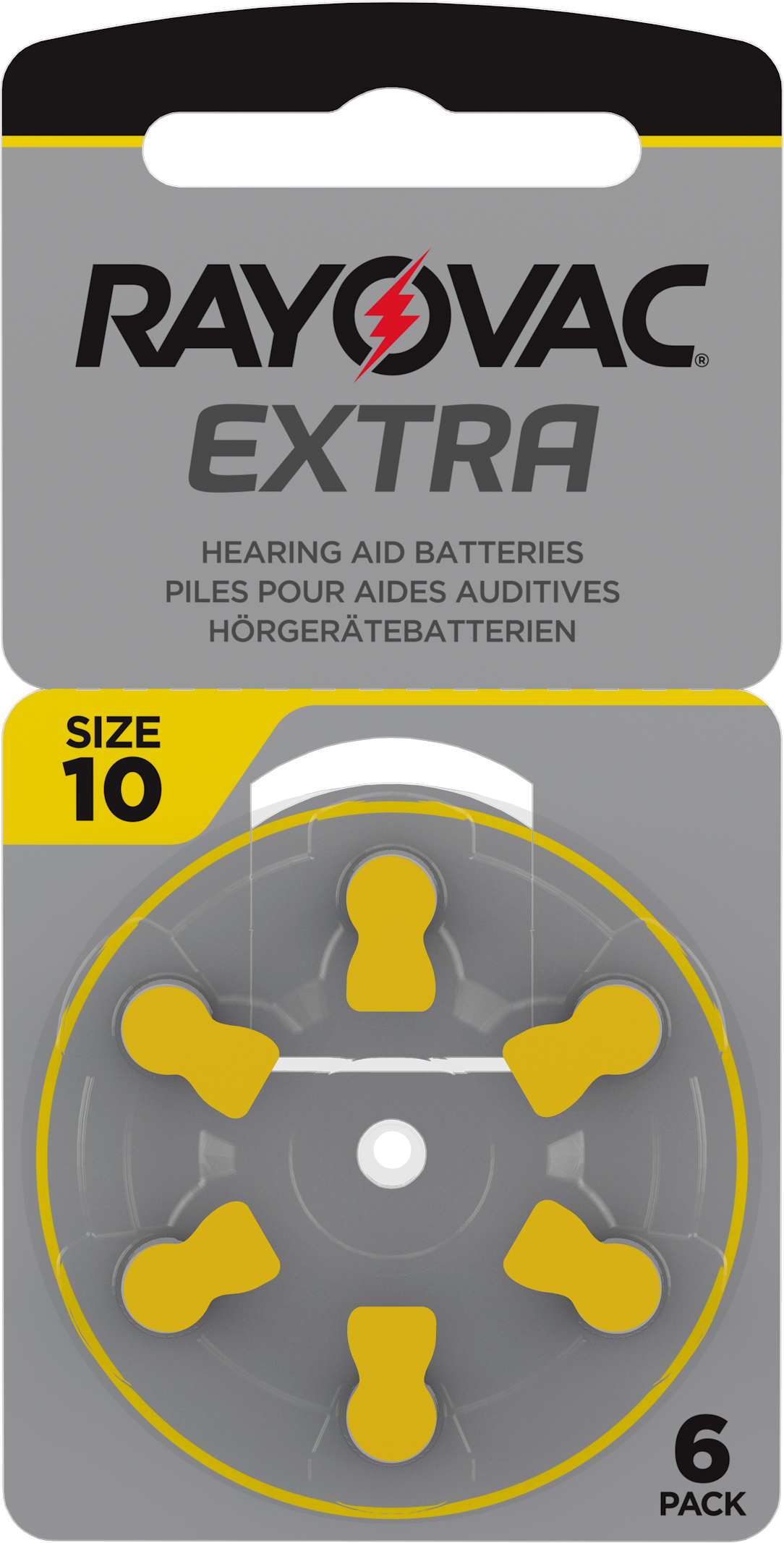 Rayovac Extra Advanced Gr. 10 Hörgerätebatterien 6er Blister PR70 Gelb 24610 10AUX-6XEMF