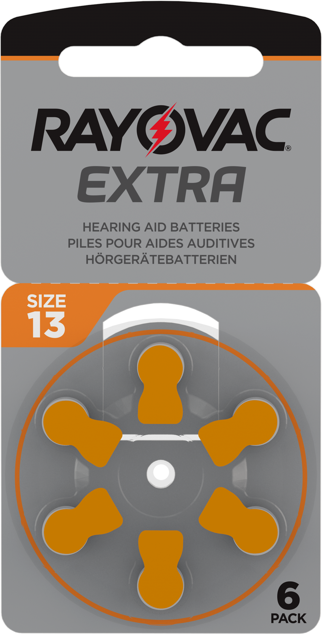 Rayovac Extra Advanced Gr. 13 Hörgerätebatterien  6er Blister PR48 Orange 24606 13AUX-6XEMF