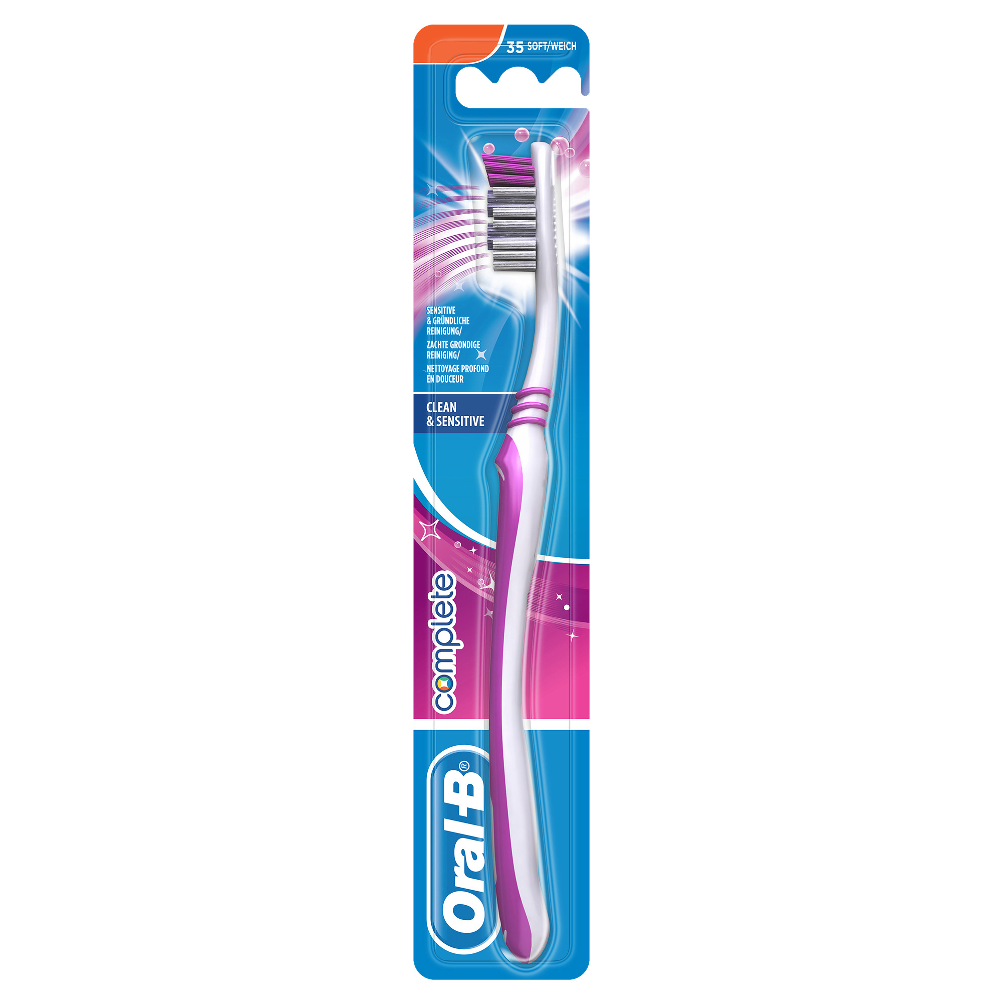 Oral-B Complete Clean & Sensitive Handzahnbürste Weich superfeine Borsten Zahnbürste mit Zungenreiniger 35 soft weich 