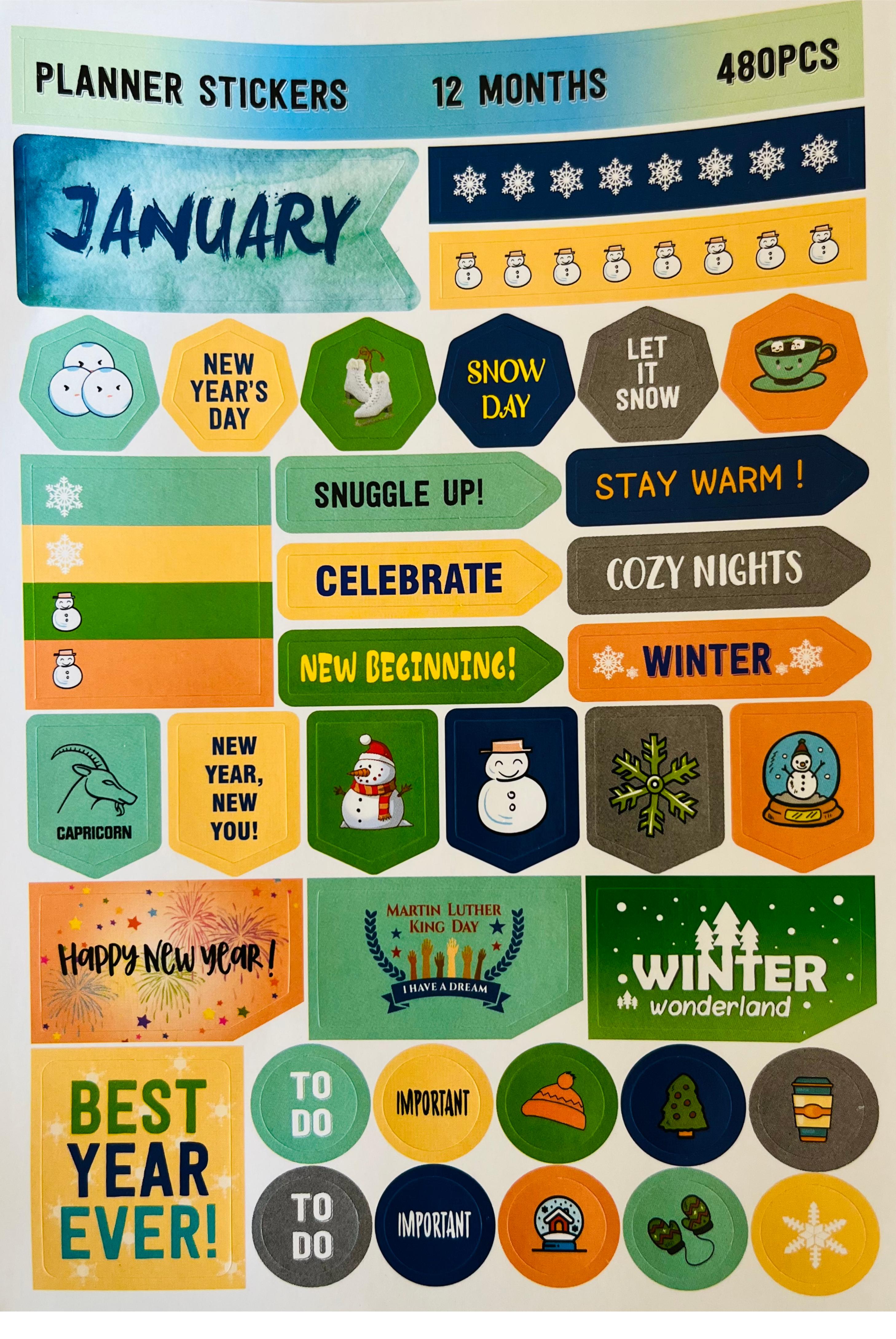 EWANTO Sticker Set für 12 Monate 12 Bögen Bullet-Journal Scrapbooking Kalender Planner STKJD-12