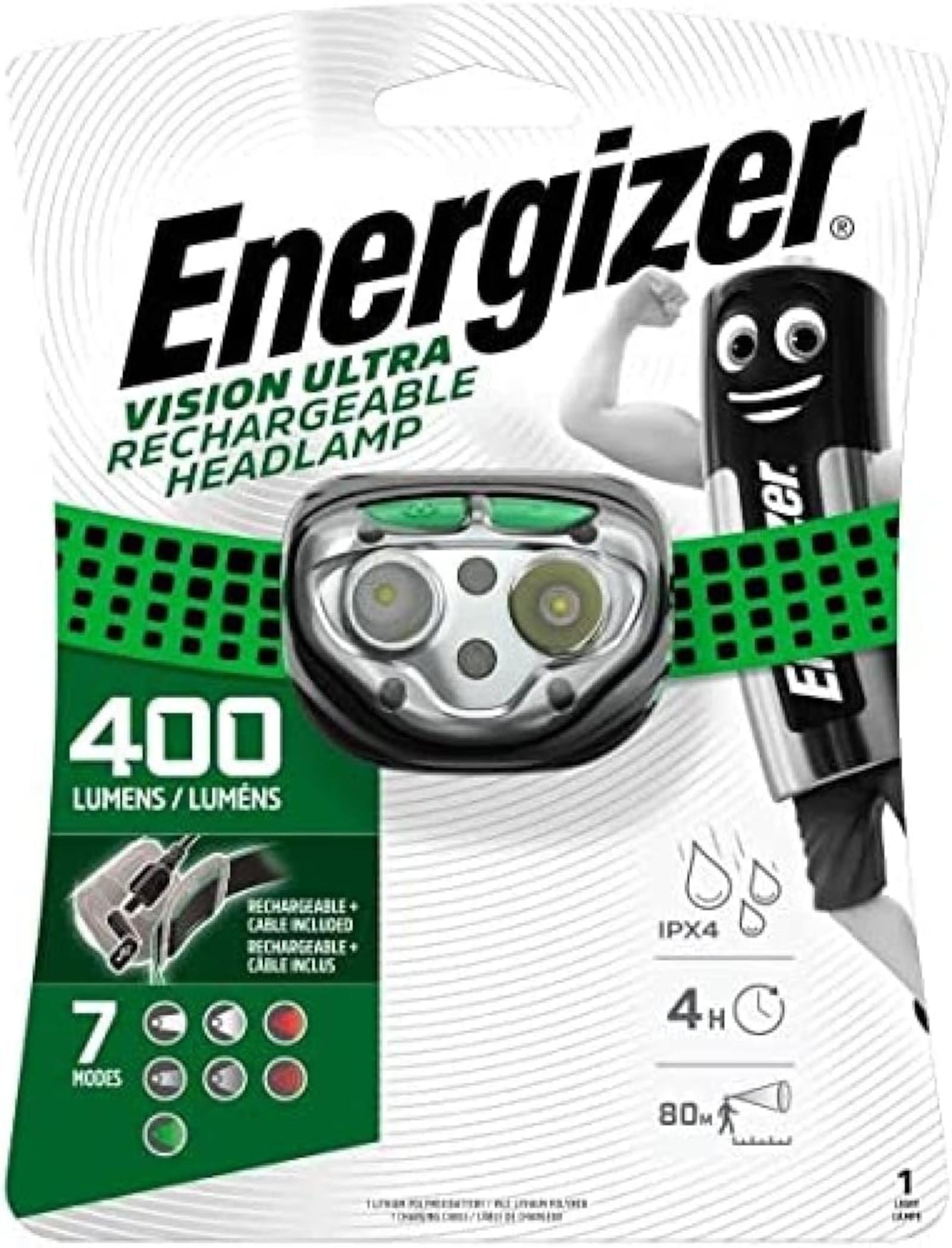 Energizer Stirnlampe LED, Vision Ultra Kopflampe wiederaufladbar Stirnlampe E301528203  Blister E301528203