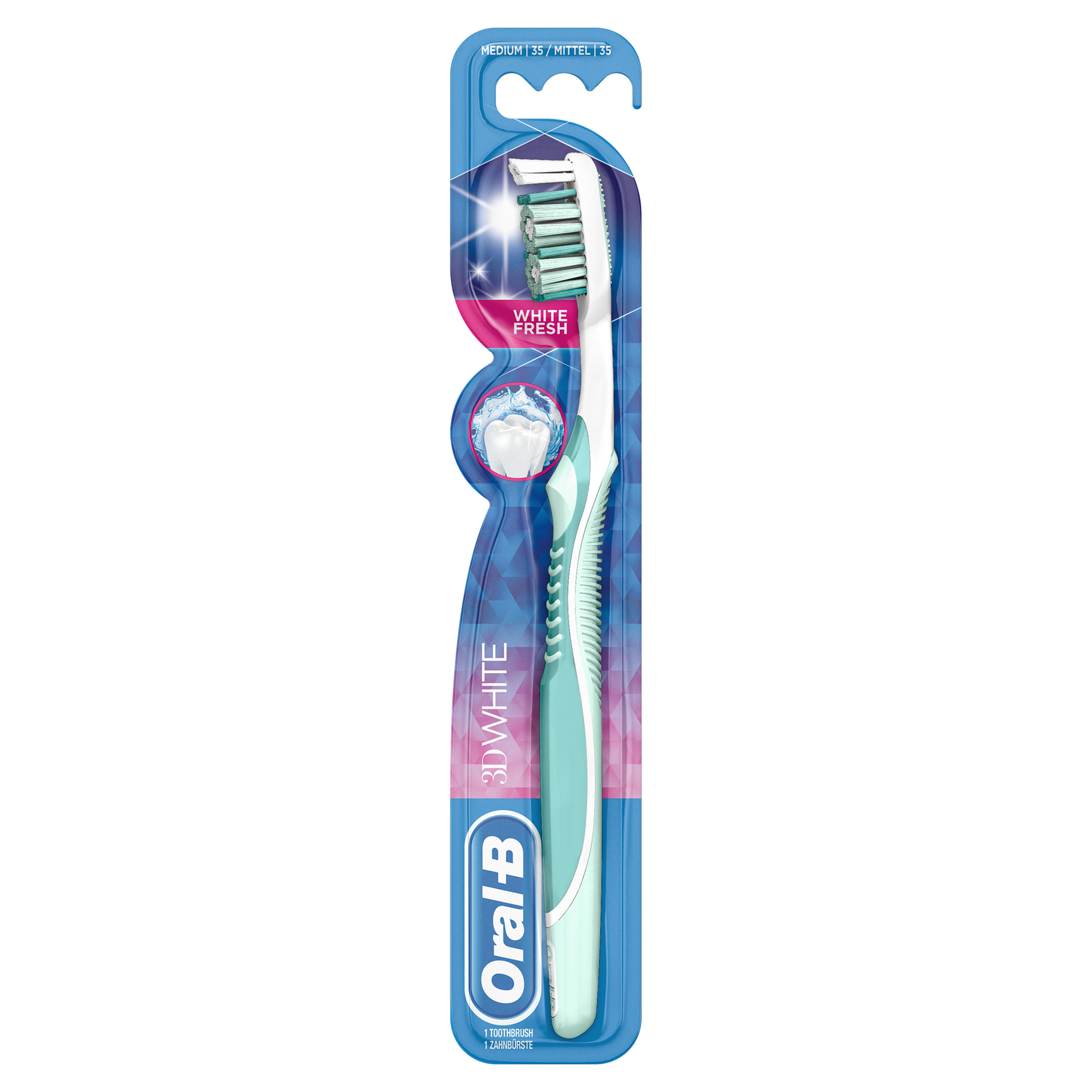 Oral-B 3DWhite White Fresh Zahnbürste mittel 1 Stück Handbürste für weiße Zähne mit  PowerTip Bürstenkopf 35 mittel 