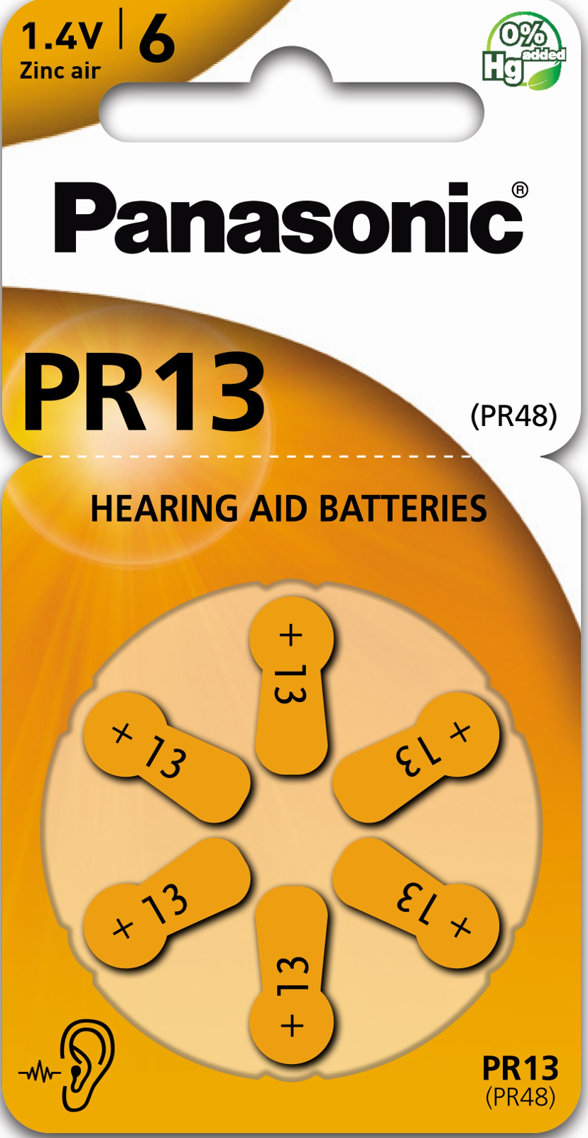 Panasonic Gr. 13 Hörgerätebatterien 6er Blister PR48 Orange 24606  PR-13 2A712149