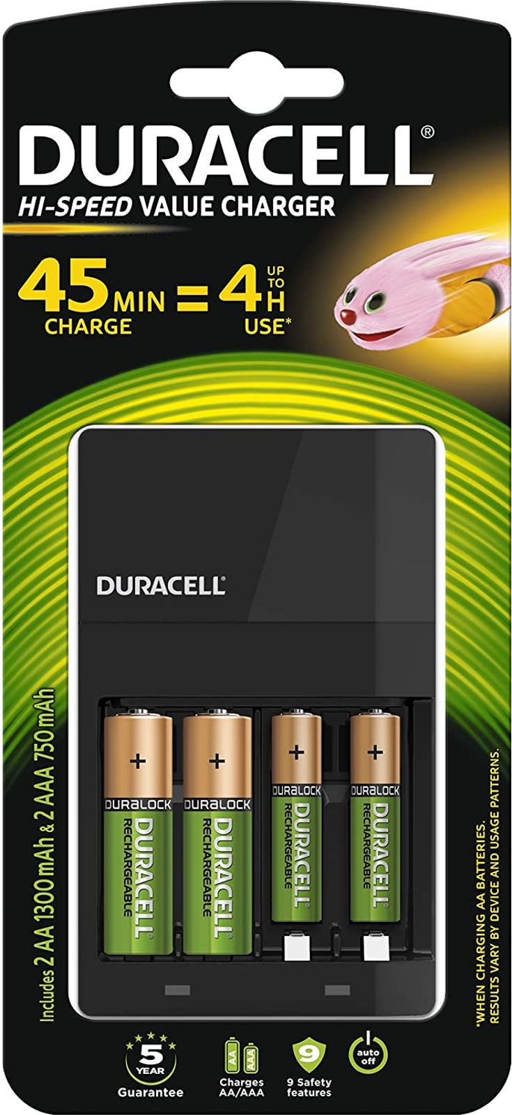 Duracell Speed-Lader 4 Std + 2x AA Akku 1300 mAh + 2x AAA Akku 750 mAh im Blister Ladegerät CEF14