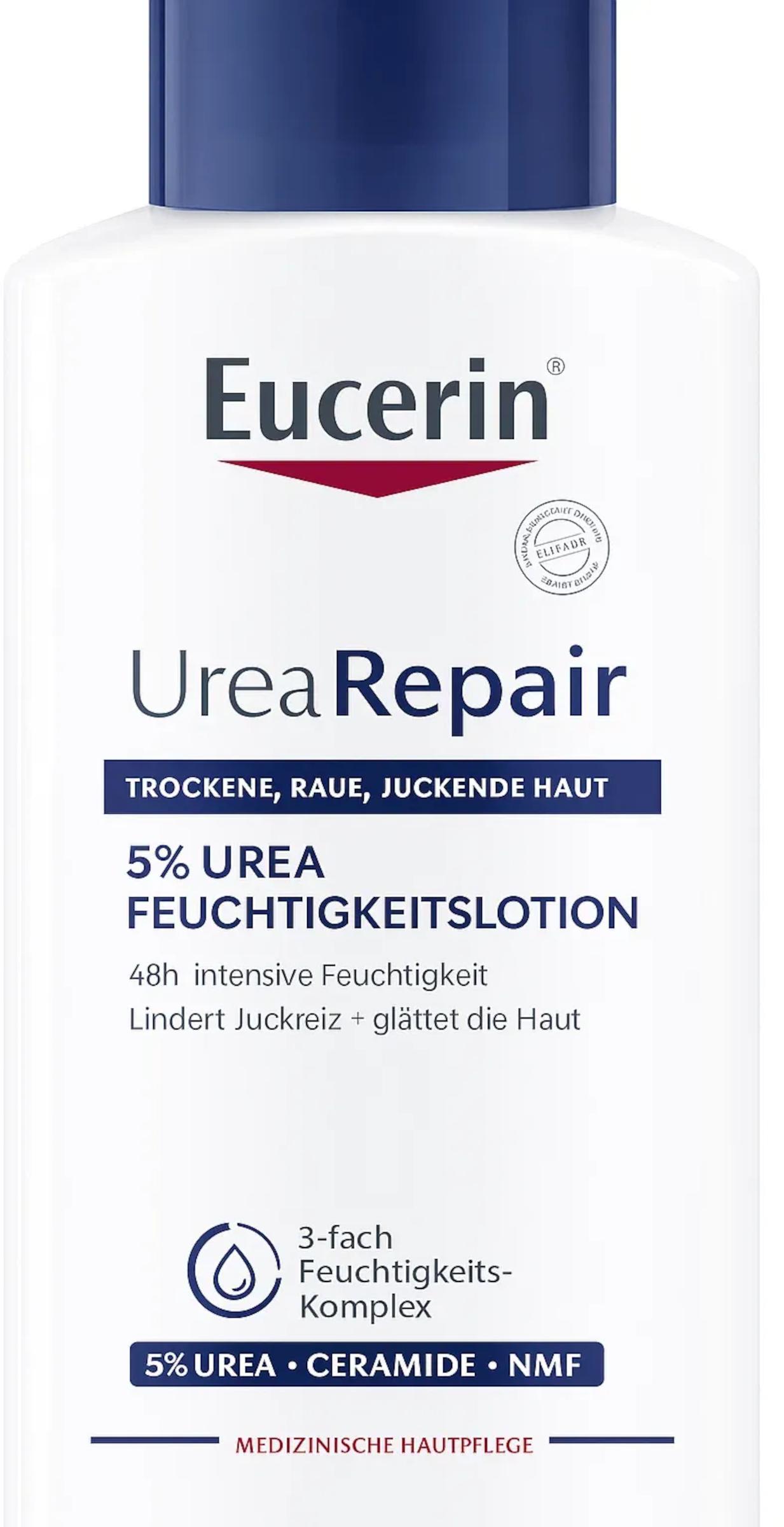 Beiersdorf Eucerin UreaRepair 5% Urea 250ml Feuchtigkeitslotion 48h intensive Feuchtigkeit für Lindert Juckreiz + glättet die Haut 11678142