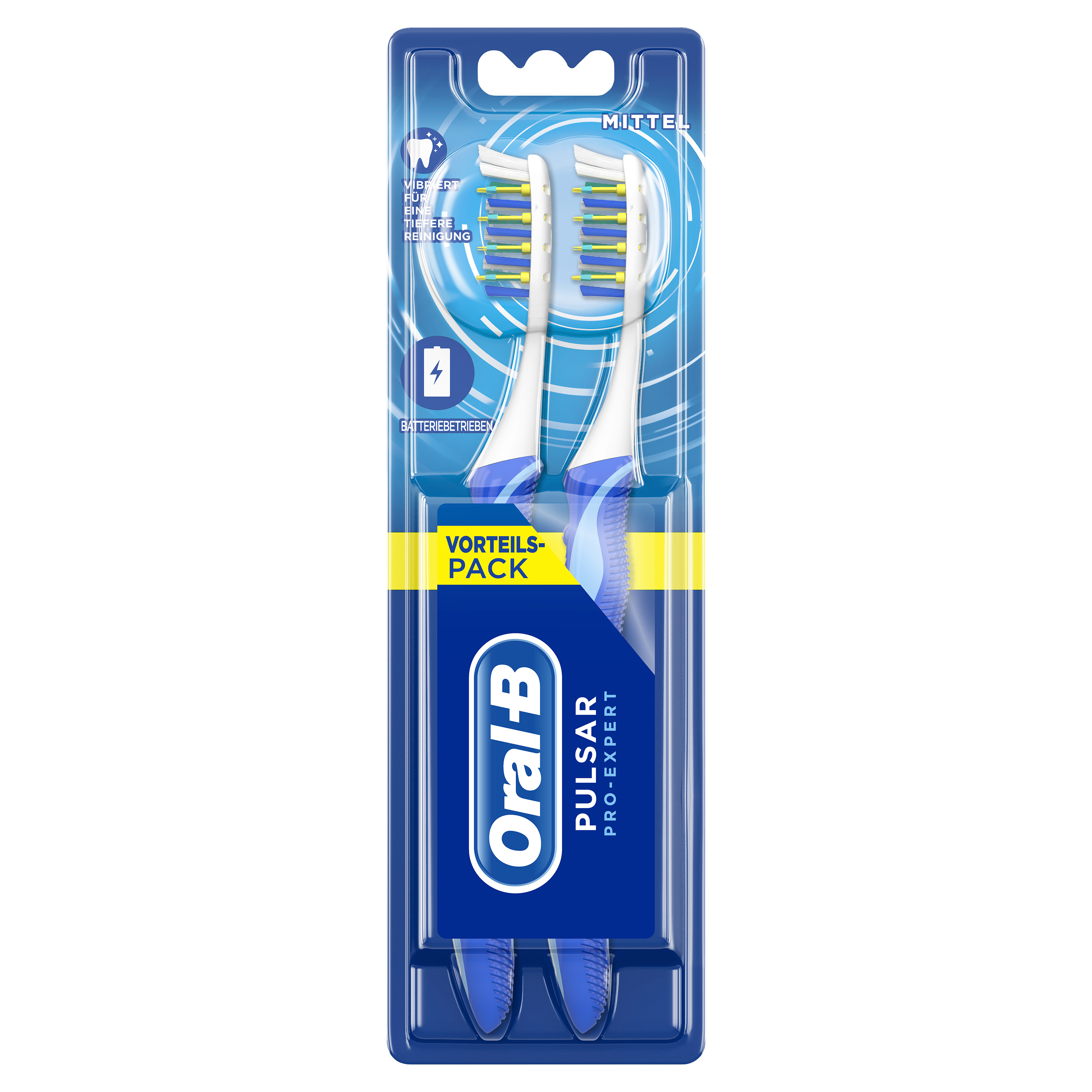 Oral-B Pulsar Pro-Expert Zahnbürste Vorteilspack batteriebetriebene Handzahnbürste mit Vibration für eine tiefere Reinigung 2 Stück mittel 